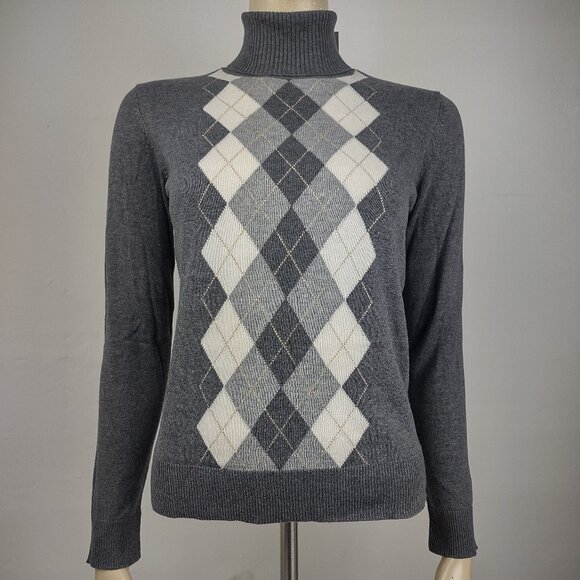 NWT Charter Club gray argyle cotton blend turtleneck pullover sweater Small - Picture 1 of 8
